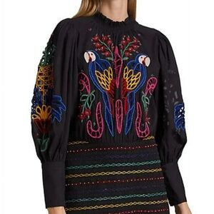 FarmRio Black Tropical Tapestry Embroidered Mini Dress size M